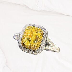 Stamped 925 Sterling Silver CZ 1CT Yellow Citrine w/ Pave Style Crystals